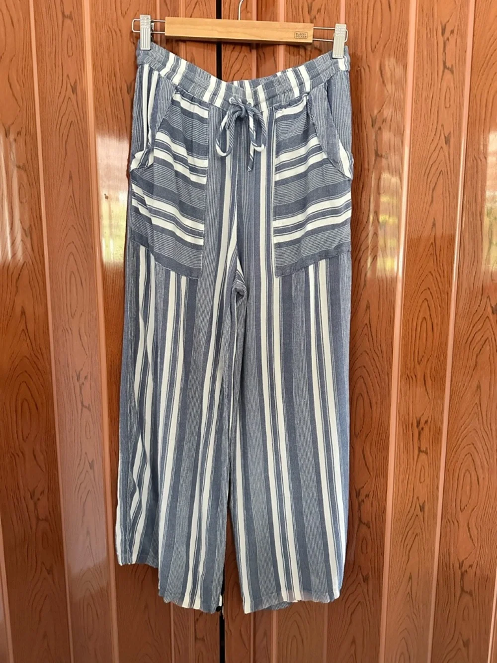 Billabong Striped Wide Leg Pants | Blue White Beachy Drawstring | Size M - Picture 1 of 9